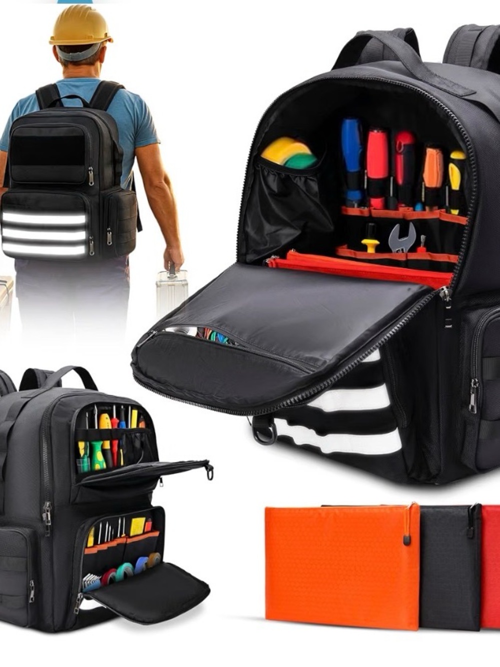 Men's Black Technician Backpack with Reflective Strips